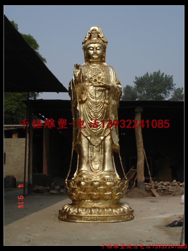铸铜观音像,纯铜菩萨雕塑,庙宇佛像法器