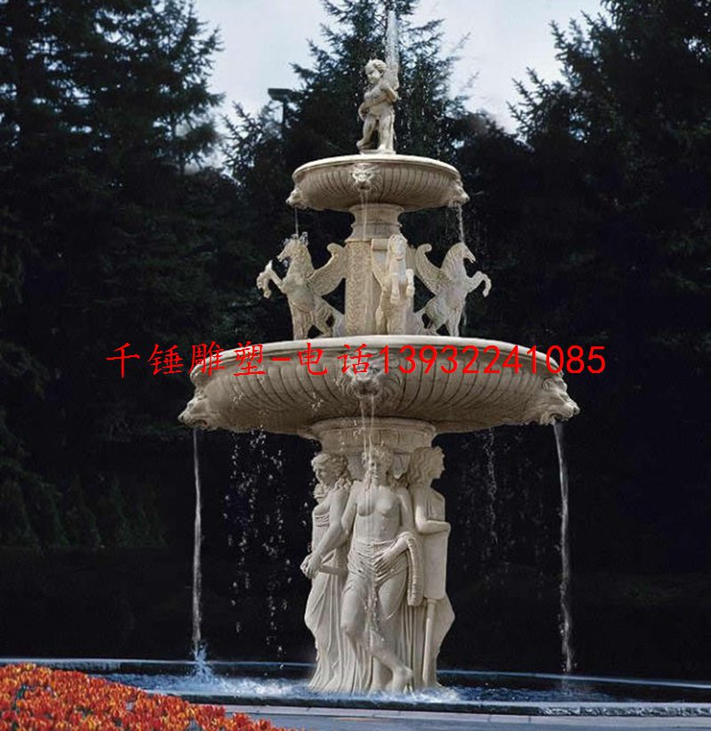 西方人物喷泉,欧式雕像流水,大理石水钵