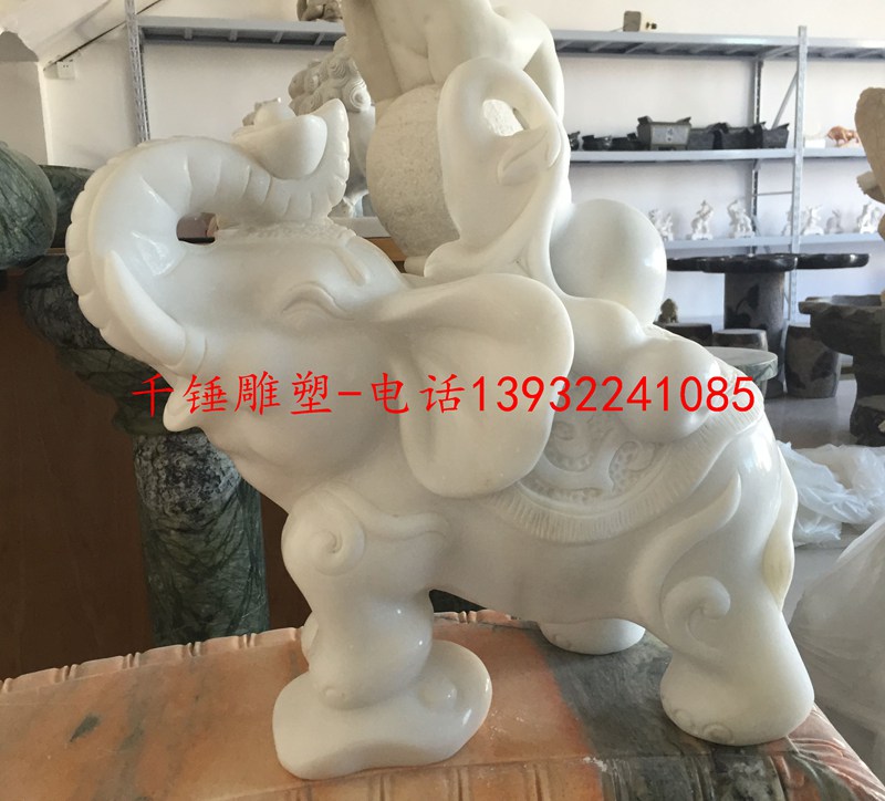 曲阳汉白玉小象,葫芦小象手工艺术制作厂