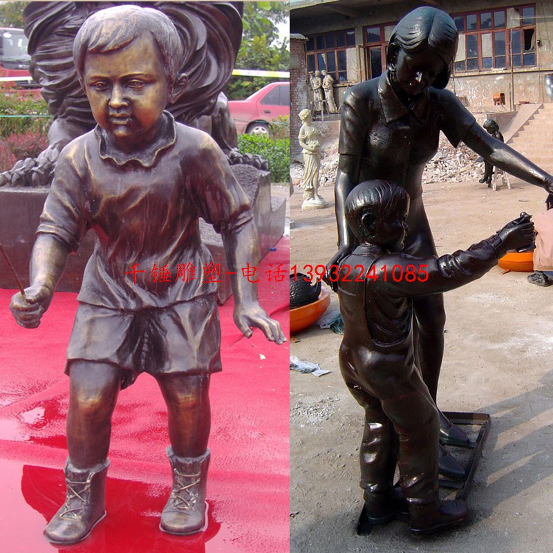 铸铜小孩雕像,黄铜幼儿雕塑制作厂家