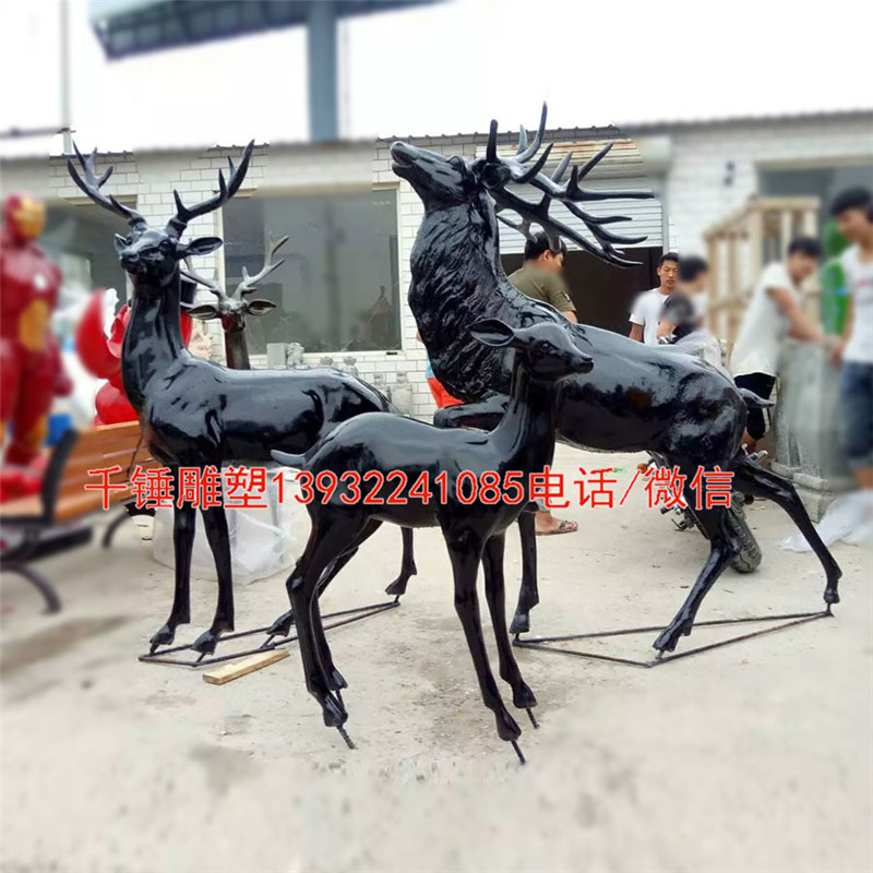 喷漆彩绘玻璃钢麋鹿造型落地摆件仿真动物雕塑户外广场公园艺术品