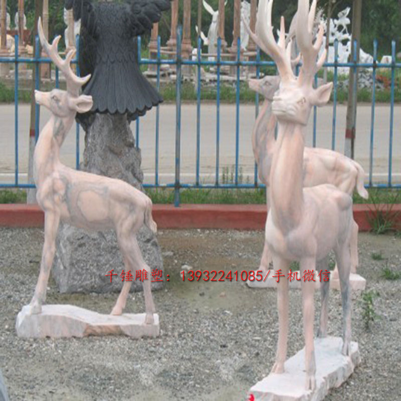 加工定制做石雕动物长颈鹿麋鹿梅花鹿雕塑