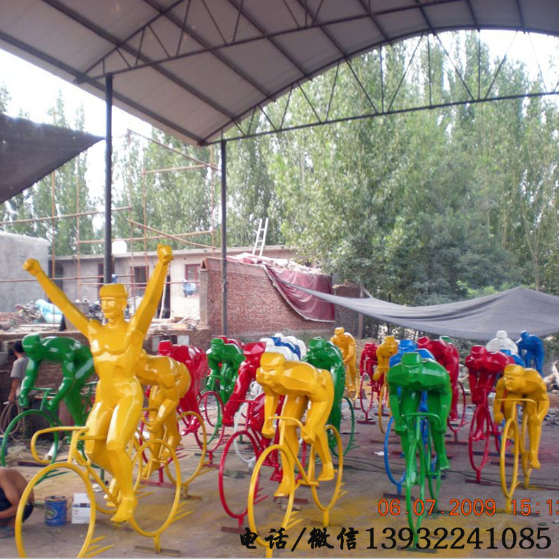 不锈钢铁艺雕塑,抽象运动人物骑自行车,户外公园体育馆校园装饰摆设